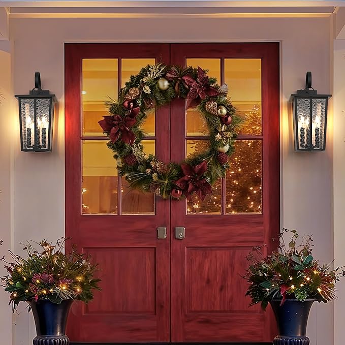 18.58INCH Large Dusk to Dawn Outdoor Lighting, Exterior Lighting Fixtures with Water Ripple Glass, Waterproof Modern Wall Sconces for House, Porch, Patio, Doorway