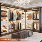 [10 FT Closet System] Reversible Set of 2 Wood Closet Organizer System with 2 Drawers, 4 Hanging Rods Adjustable Shelf, Walk In Closet Organizers with Shoe Rack, Garment Rack Clothes Rack, White