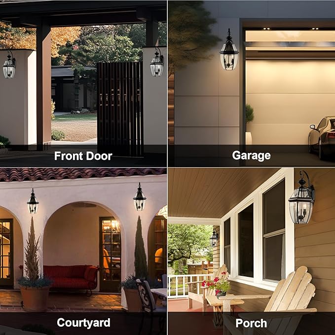 Outdoor Wall Lights, 20inch Large Exterior Lighting Fixtures, 2 Light Waterproof Wall Sconce with Glass Shades, Aluminium Outside Lanterns for Porch Farmhouse Patio Doorway Yard (E12 Base Max 40W)