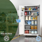 Metal Storage Cabinet with Wheels and Pegboard,71" H x 32" W x 16" D Garage Storage Cabinet with 2 Doors and 5 Adjustable Shelves for Garage, Home, Warehouse, Closet, Assembly Required, White