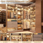 Corner Closet System with 2 Sets, 63.2" Corner Closet Organizer System with 2 Drawers + 18 Shelves + 3 Hanging Rods, Reversible L Shaped Walk-in Closets, Grey (63.2" L x 39.2" W x 80" H)