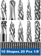 20 Pcs Carbide Burr Set 1/8" Shank Compatible with Dremel Bits Rotary Tools Attachment Kit Rasp Drill File Accessories Metal Wood Stone Steel Grinding Carving Cutting Polishing Solid Tungsten