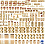 170Pcs DOT Air Brake Line Fittings & Brass Air Nylon Tube Compression Fittings Assortment Kits,1/4" 1/8" 3/8" 1/2" NPT Push To Connect Fittings Quick Connect Air Hose Fittings for Truck or Air System