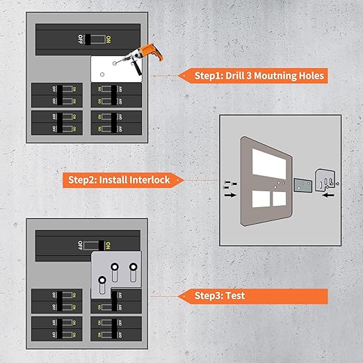 Generator Interlock Kit Fit for Square D QO or Homeline 150 and 200 Amp Panels 1-3/8 Inch Space Between Main & Generator Breaker