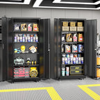 Greenvelly Metal Garage Storage Cabinet with Wheels, Black 73" Rolling Metal Cabinet with Locking Doors and Adjustable Shelves, Tool Organization with Wheels for Home,Kitchen,Office