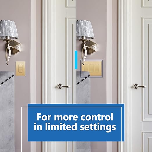 LIDER Matte Finish Lighted Triple Switch with Screwless Wall Plate, Combination Frameless Decorator Switch with Locator Light, Ground Terminal Single Pole, 15A 120V, UL Listed, Gold, 2 Pack