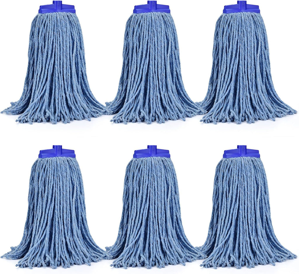 Matthew Cleaning Screw-on Heavy Duty Cotton Wet Mop Replacement Heads(Blue, Large,6 Pack) with 2 Pack Microfiber Cloth for Residential & Commercial Floor Cleaning Use- Fit Standard American Screw