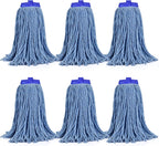 Matthew Cleaning Screw-on Heavy Duty Cotton Wet Mop Replacement Heads(Blue, Large,6 Pack) with 2 Pack Microfiber Cloth for Residential & Commercial Floor Cleaning Use- Fit Standard American Screw