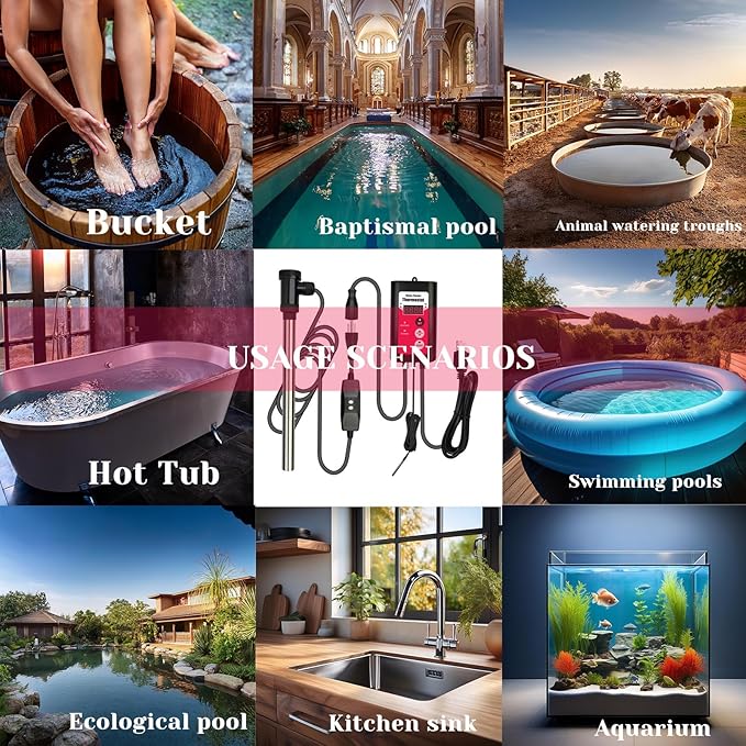 3500W Immersion Water Heater Portable Electric Large Swimming Pool & Hot Tub Fully Submersible Water Heater with Thermostat, GFCI Leakage Protection for Bathtub, baptismal pool,inground pool