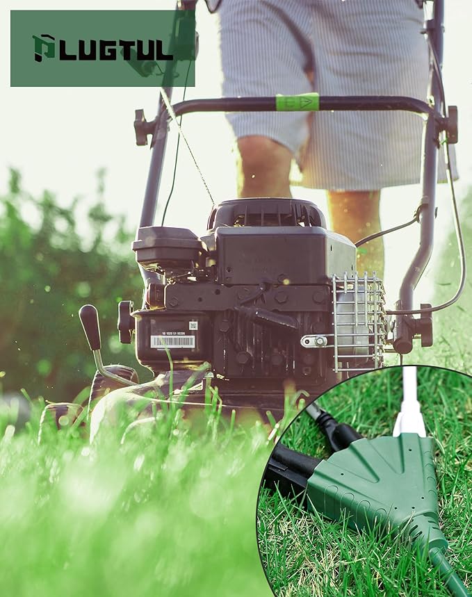 PLUGTUL 2FT Outdoor Extension Cord with Multiple Outlets, 14 Gauge, 3-Outlet, SJTW, 15A 14AWG 1875W SJTW, ETL Listed - Great for Christmas Decoration Lights, Green