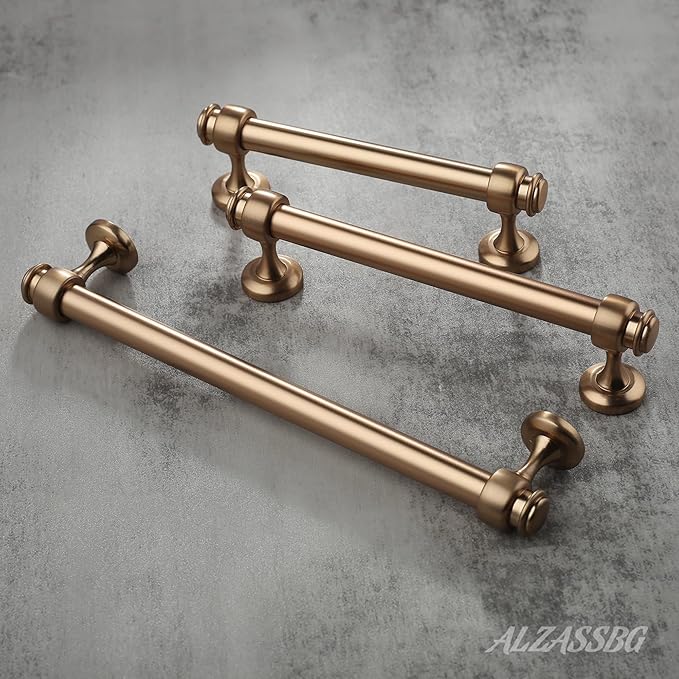Alzassbg 10 Pack Champagne Bronze Cabinet Pulls, 3 Inch(76mm) Hole Centers Cabinet Handles Kitchen Hardware Straight Bar for Cabinets and Drawer AL3082BRG