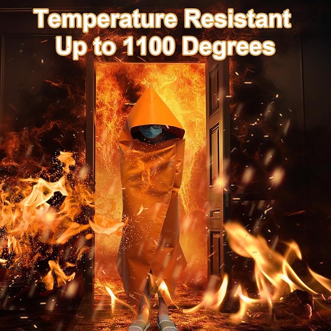 DIBBATU Fireproof Cloak, Fire Escape Cloak, Extra Big Fireproof Fiber Cape, Emergency Used as A Fire Blanket, Head Protection Fire Escape kit for Household, Office Home (Orange, 72 * 70in)