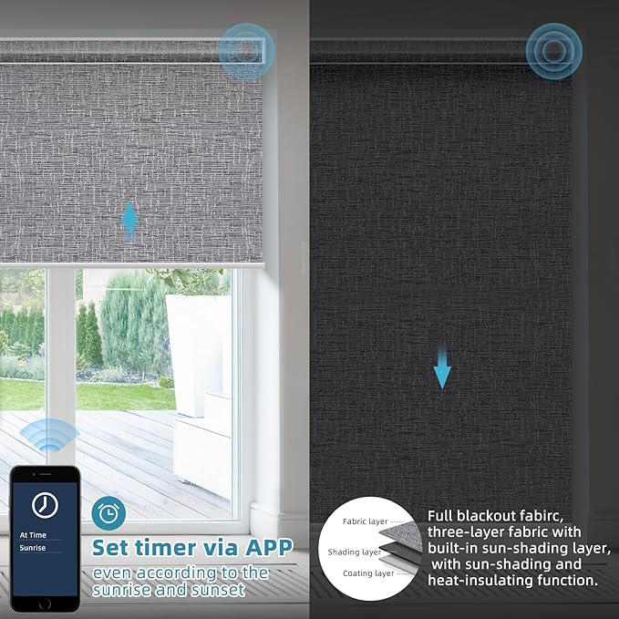 SmartWings Motorized Smart Blinds with Remote, Custom Automatic 100% Blackout Roller Shade Compatible with Alexa/Homekit/Google, Electric Smart Blinds for Indoor Windows, Safari Midnight
