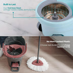 Spin Mop and Bucket Set Cleaning System Wringer 360 Microfiber Mop with Stainless Steel Handle Self Wringing Bucket with Wheels and Drain for Tile Hardwood Laminate Floors Includes 2 Mop Head Refills