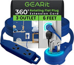 GEARit 360 Rotating Flat Plug Short Extension Cord with 3 Outlets (6ft, Navy) 16AWG/13A 3 Prong Wire, Outlet Saver for Home Office Dorm Room Essentials, ETL Certified