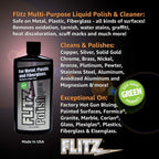 Flitz Multi Purpose Metal Polish Liquid - 16oz Bottle of USA-Made Tarnish Remover - For Aluminum, Chrome, Brass, Nickel, Silver - Non-Abrasive Metal Cleaner and Polish, Restorer (1 Pack)