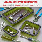 Collapsible Magnetic Parts Tray Set - 3 Different Size Tool Trays for Screw, Bolts, Nuts, Washers, Pins and Other Small Metal Parts, Mechanic Tool Gifts for Men - Olive Green