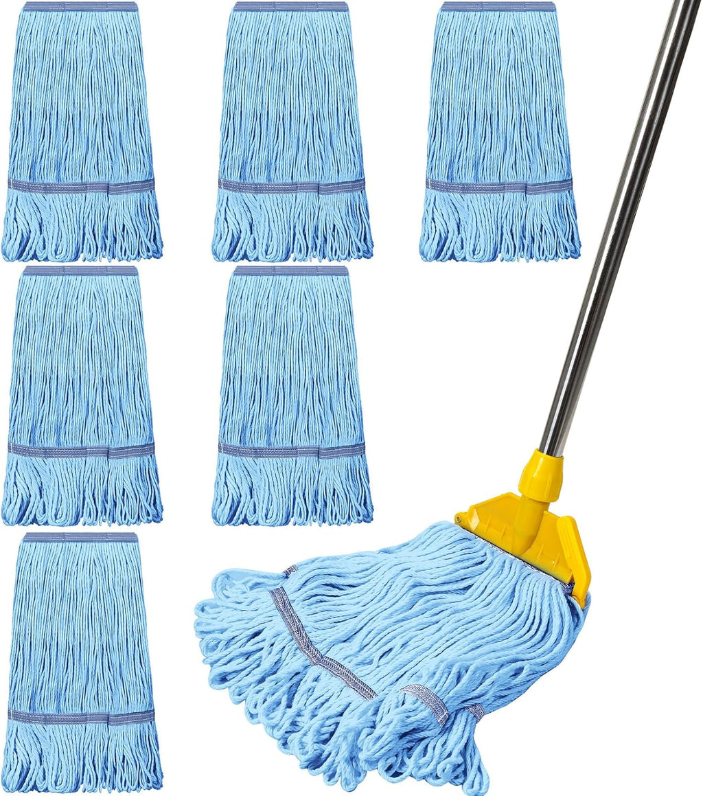 6 Pack Heavy Loop End Cotton String Mop Head Heavy Duty Mop Head Commercial Refills Mop Head Replacement for Home Industrial Commercial Floor Cleaning(Blue, Orange)
