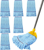 6 Pack Heavy Loop End Cotton String Mop Head Heavy Duty Mop Head Commercial Refills Mop Head Replacement for Home Industrial Commercial Floor Cleaning(Blue, Orange)