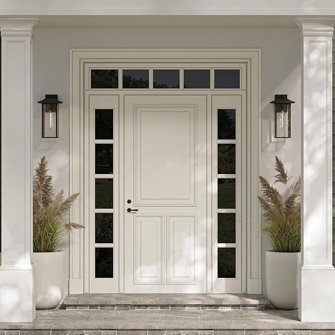 Kichler 20" Capanna 1-Light Extra-Large Wall Light with Clear Water Glass in Textured Black, for Porch, Patio, Garage, Front Door, (20" x 10.75"), 49928BKT