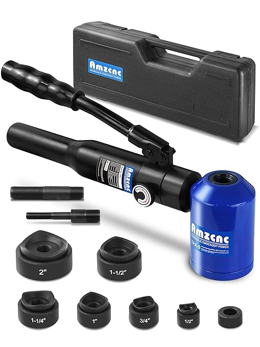 AMZCNC Hydraulic Knockout Hole Punch Driver Kit 1/2 to 2 inch Electrical Conduit Hole Cutter Set KO Tool Kit Metal Sheet Puncher (8TON(1/2"~2"))