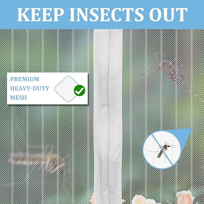 Magnetic Screen Door - Self Sealing, Heavy Duty, Hands Free Mesh Partition Keeps Bugs Out Let Breeze in- Pet and Kid Friendly - Keep Open Feature (White, Fit Door Size 32 x 78 Inch)