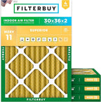 Filterbuy 30x36x2 Air Filter MERV 11 (MPR 1200) Allergen Defense Replacement (4-Pack), Electrostatic Pleated HVAC AC Furnace Filters, Made in USA (Actual Size: 29.81 x 35.81 x 1.75)