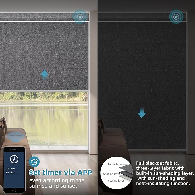 SmartWings Motorized Smart Blinds with Remote, Custom Automatic 100% Blackout Roller Shade Compatible with Alexa/Homekit/Google, Electric Smart Blinds for Indoor Windows, Eclipse Anchor Grey