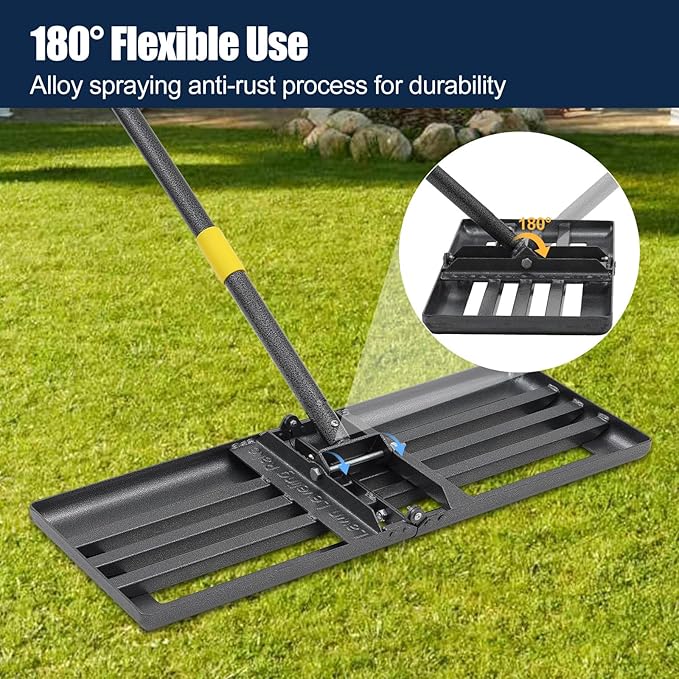 Professional Lawn Leveling Rake 30x10 Heavy Duty - Oversized Leveling Tool with 80" Stainless Steel Handle, Foldable Landscape Grading Rake for Soil Sand Topdressing & Seeding