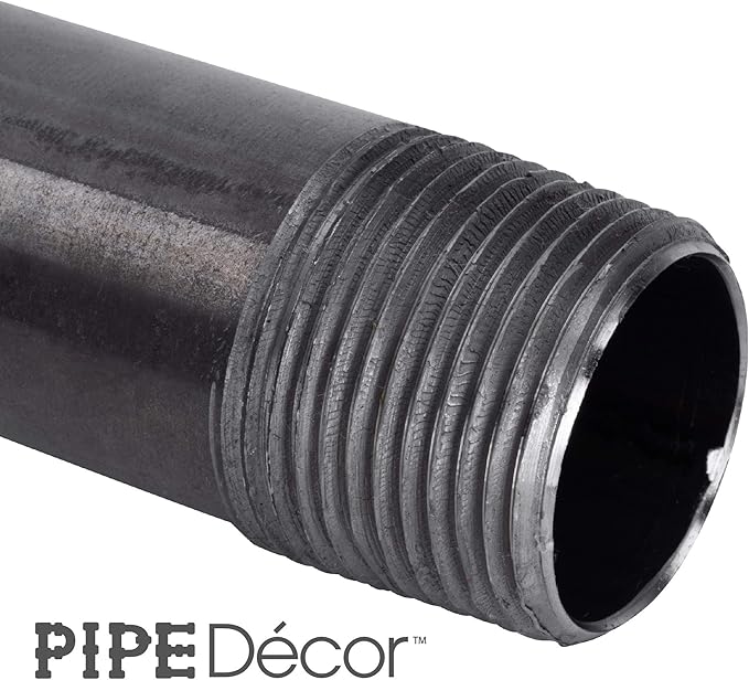 PIPE DÉCOR 1/2” x 30” Malleable Cast Iron Pipe Nipple, Pre Cut Connectors, Industrial Steel Grey Fits Standard Half Inch Black Threaded Pipes Nipples and Fittings, Build Vintage DIY Furniture, 4 Pack