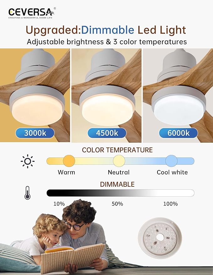 60 Inch Outdoor Natural Wood Ceiling fans with Lights and Remote, 3 Blades Wooden Dimmable Ceiling Fans,Noiseless Reversible DC Motor,Modern Fan for Patio,Living Room,Indoor,Farmhouse