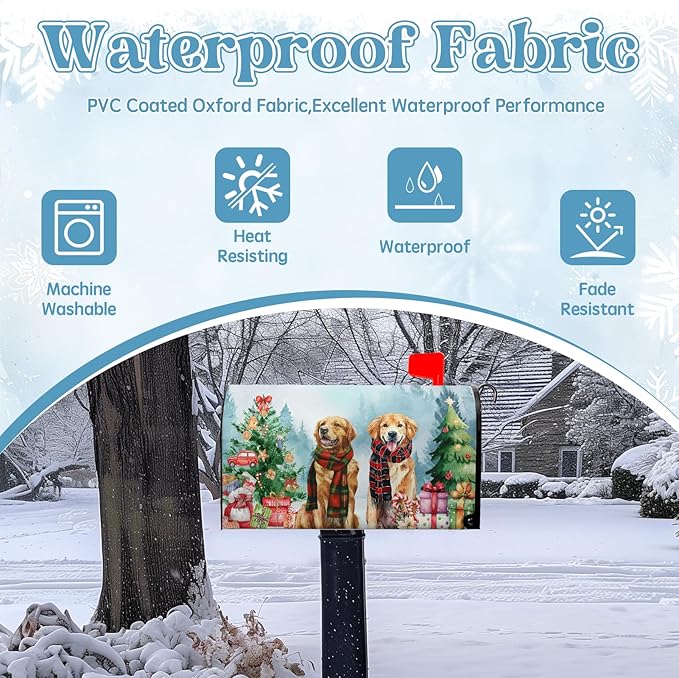 Xmas Dog Magnetic Mailbox Covers Christmas Tree Mail Box Cover Standard Size Winter Retriever Dogs Post Letter Box Wraps 21x18 Inch for Garden Outdoor Decor