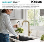 KRAUS Torak Pull Down Kitchen Faucet in Spot-Free Brushed Brass with 2 Function Sprayer, Pre-Attached Water Lines, and Mounting Hardware, KPF-2841SFBB