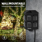 Outdoor Power Stake, 15 Feet Extension Cord Waterproof, Independently Remote Control 3 Sets of Outlets, 6 Grounded Outlets for Garden, Patio, Outdoor Decor, ETL Listed