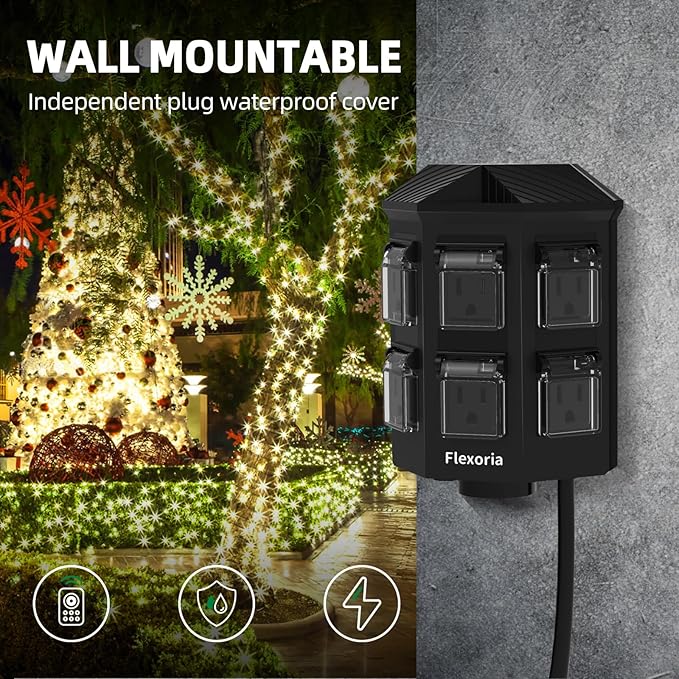 Outdoor Power Stake, 100 FT Extension Cord Waterproof, Independently Remote Control 3 Sets of Outlets, 6 Grounded Outlets for Garden, Patio, Outdoor Decor, ETL Listed