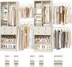 Closet System, Up to 134"/11.2 FT Closet Organizer with 4 Wooden Drawers and Shelves, Walk-in Closet System with 6 Hanging Rods, Built-in Closet Can Fit 96"/8FT, 120"/10FT, Greige Oak