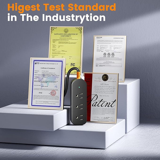 Short Extension Cord, 3 Outlets 3ft Extension Cord, 1875W Weatherproof Small Surge Protector, Mountable Small Extension Cord for Home, Outdoor, Travel.