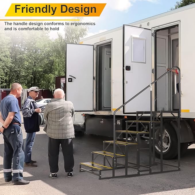 RV Steps with Handrail, Hot Tub Steps with Handrail, Portable Stairs Steps for 5th Wheel RV, Mobile Home Stairs Outdoor RV Step (6 Steps with 2 Handrails)