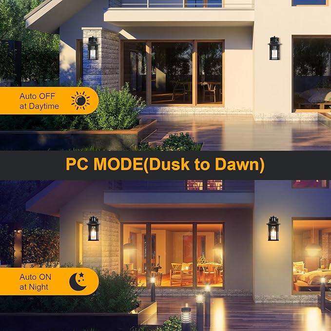 Motion Sensor Outdoor Lights, 3 Adjustable Lighting Modes Porch Lights, Dusk to Dawn Exterior Light Fixtures Wall Mount, Anti-Rust & Waterproof Outside Wall Lantern Sconce for House, Bulb Included