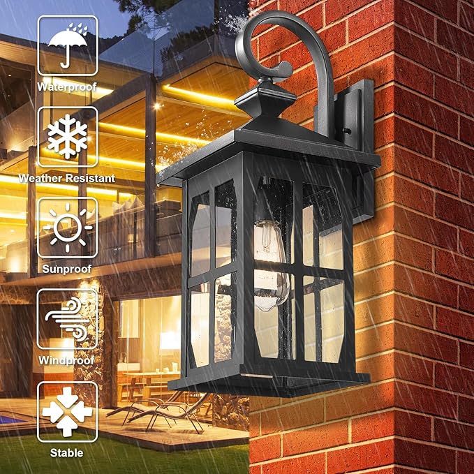 Darkaway Large Outdoor Light Fixtures Wall Mount, 21inch Outside Wall Lights Exterior Lighting Fixture with Seeded Glass Outdoor Wall Sconce for House Porch Hallway Garage, 2Pack