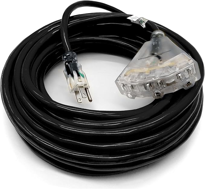 Outdoor Extension Cord Waterproof (50 ft) 12 Gauge Heavy Duty Extension Cord Splitter - Lighted Outdoor Extension Cords with Multiple Outlets - Watts Wire - 50' Grounded - extensiones electricas