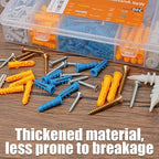 KURUI Drywall Anchors Assortment Kit for Sheetrock Concrete Brick, 350Pcs Wall Anchors and Flat Head Screws, 5 Sizes Picture Hanging Set for Bedroom/Office Wall Art Decor, House Warming Gifts New Home