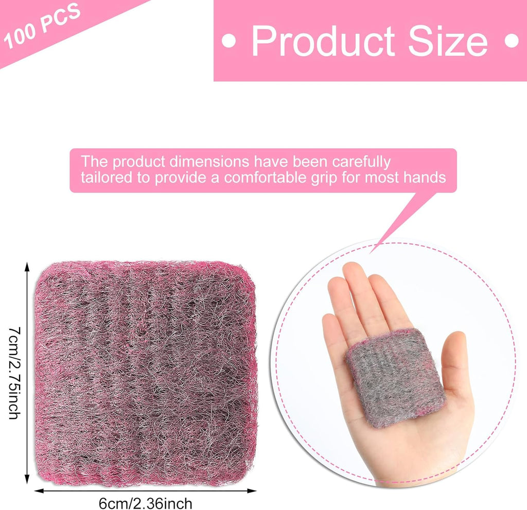 Domensi 100 Pcs Steel Wool Soap Pads Original Red Scent Steel Wool Scrubber Metal Cooktop Cleaning Soap Pads for Scouring Dirt Dish Pot Pan Oven Kitchen Grease and Oil