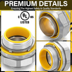 Gisafai 5 Pcs Liquid Tight Connector Straight Insulated Zinc Die Cast Metal Tight Electrical Conduit Fittings for 1-1/2 Inch Flexible and Type B Flexible