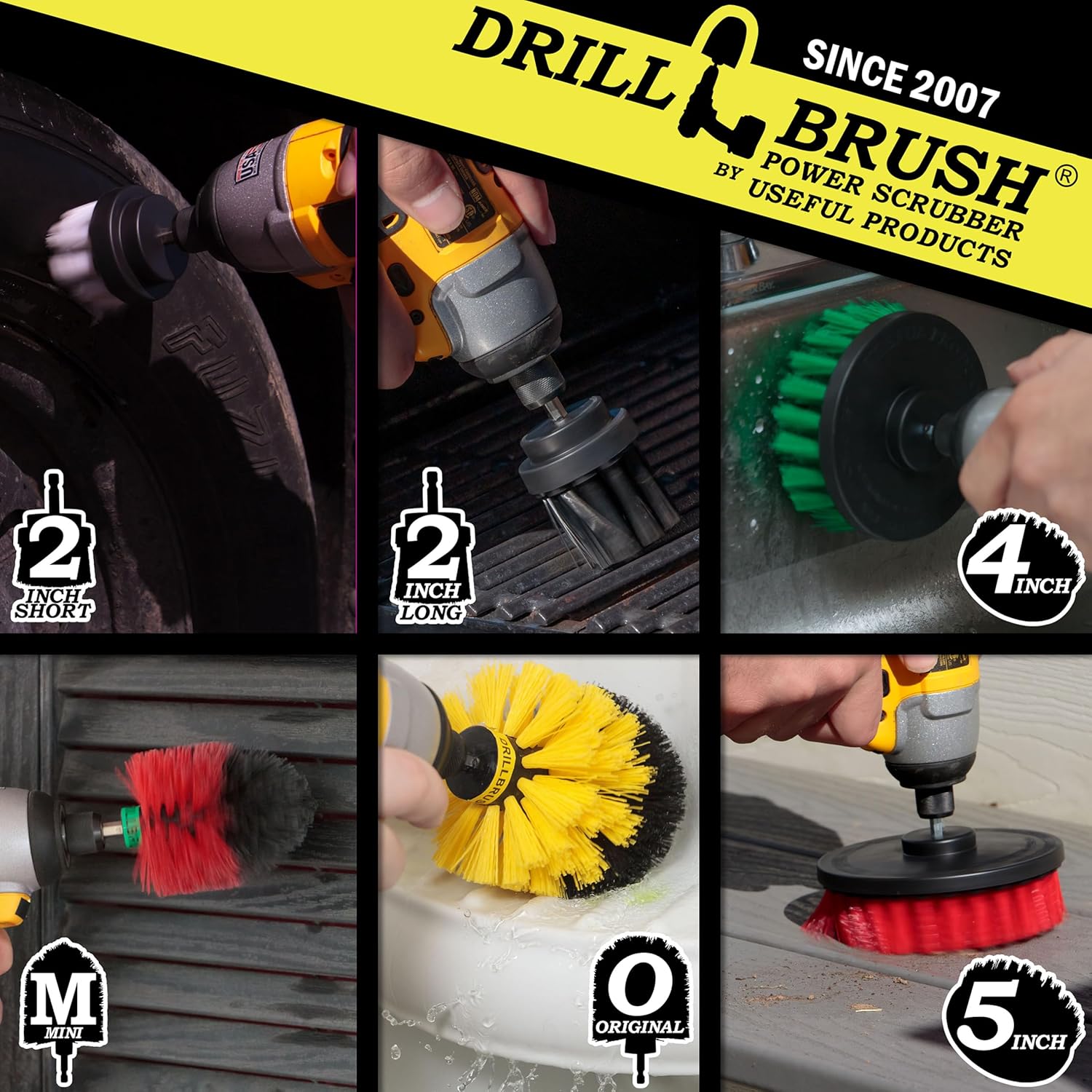 The Ultimate Drill Brush Cleaning Supplies Kit - Bathroom Accessories - Shower Cleaner - Bath Mat - Kitchen Accessories - Grout Cleaner - Dish Brush Set - Stove, Oven, Sink, Outdoor Drill Scrubber