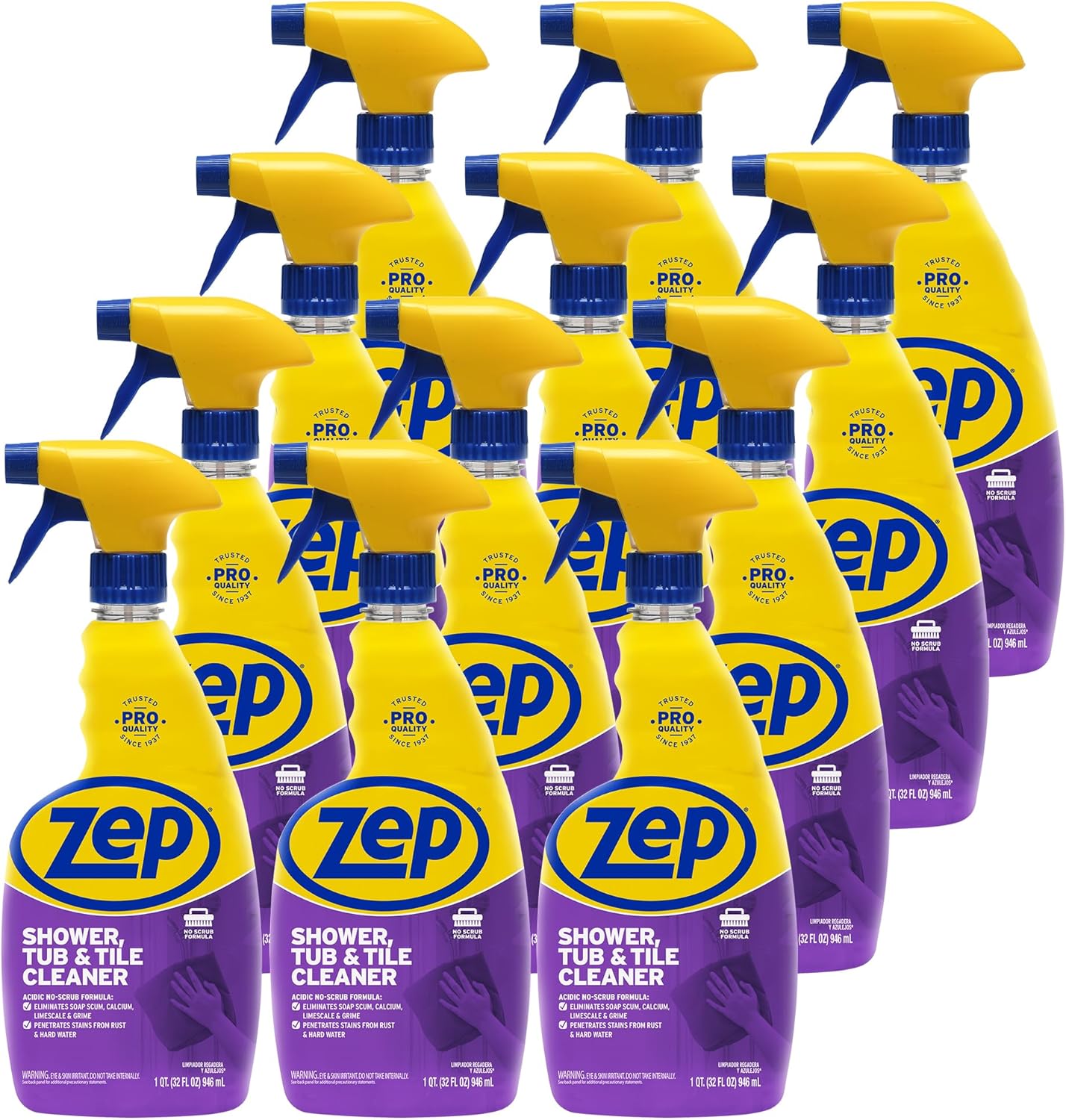 Zep Shower Tub and Tile Cleaner - 32 oz (Case of 12) - ZUSTT32PF - An Acidic, Scrub Free Formula To Dissolve Many Common Water-Related Bathroom Stains