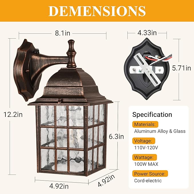 Farmhouse Exterior Light Fixtures - Sensor Dusk to Dawn Outdoor Porch Lights, Black Brush Gold Wall Sconce, Outside Wall Lantern for Front Door, Garage 2 Pack