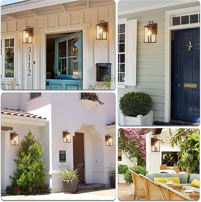 Pia Ricco Outdoor Wall Lights, Matte Black Exterior Light Fixtures with Clear Glass Shade, Waterproof Front Porch Lighting, Modern Sconces Lantern for Outside, House, Garage, E26 Socket, ETL Listed