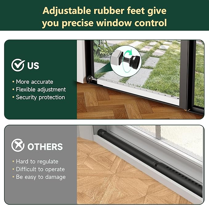 Window Security Bars Adjustable, Window Bars Security Inside Vertical, Heavy Window Ac Lock Bar with Rubber Feet for Up and Down Windows, 17-33 inch Double Hung Window Stopper -4 PCS Patented