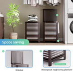 SMIBUY Double Laundry Hamper with Lid, 120L Bamboo Laundry Basket with Removable Liner Bag, 2-Section Clothes Divider Laundry Sorter for Laundry Room, Bathroom, Bedroom (Dark Brown)